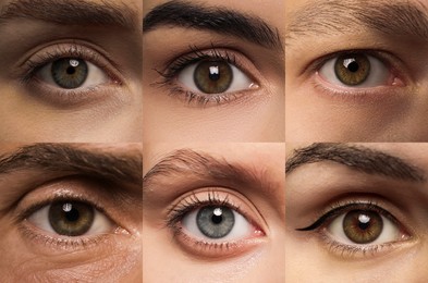 Collage with photos of people with beautiful eyes of different colors