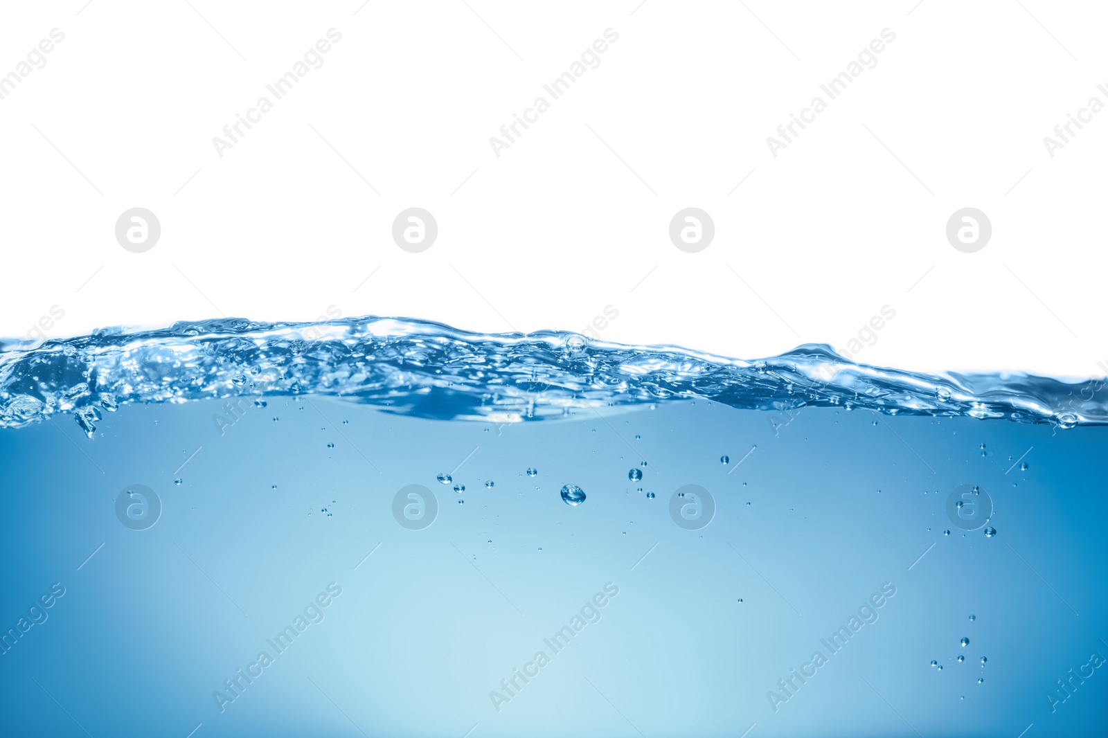 Photo of Splash of clear blue water on white background