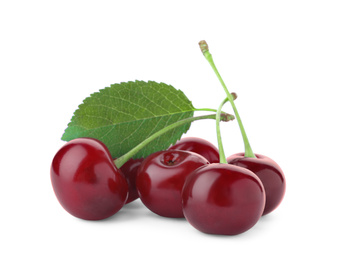 Photo of Sweet red juicy cherries isolated on white