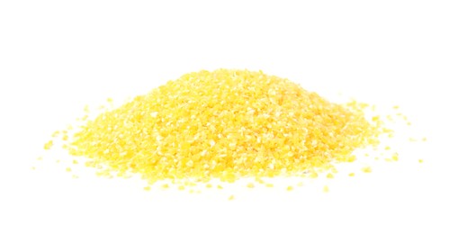 Pile of raw cornmeal isolated on white
