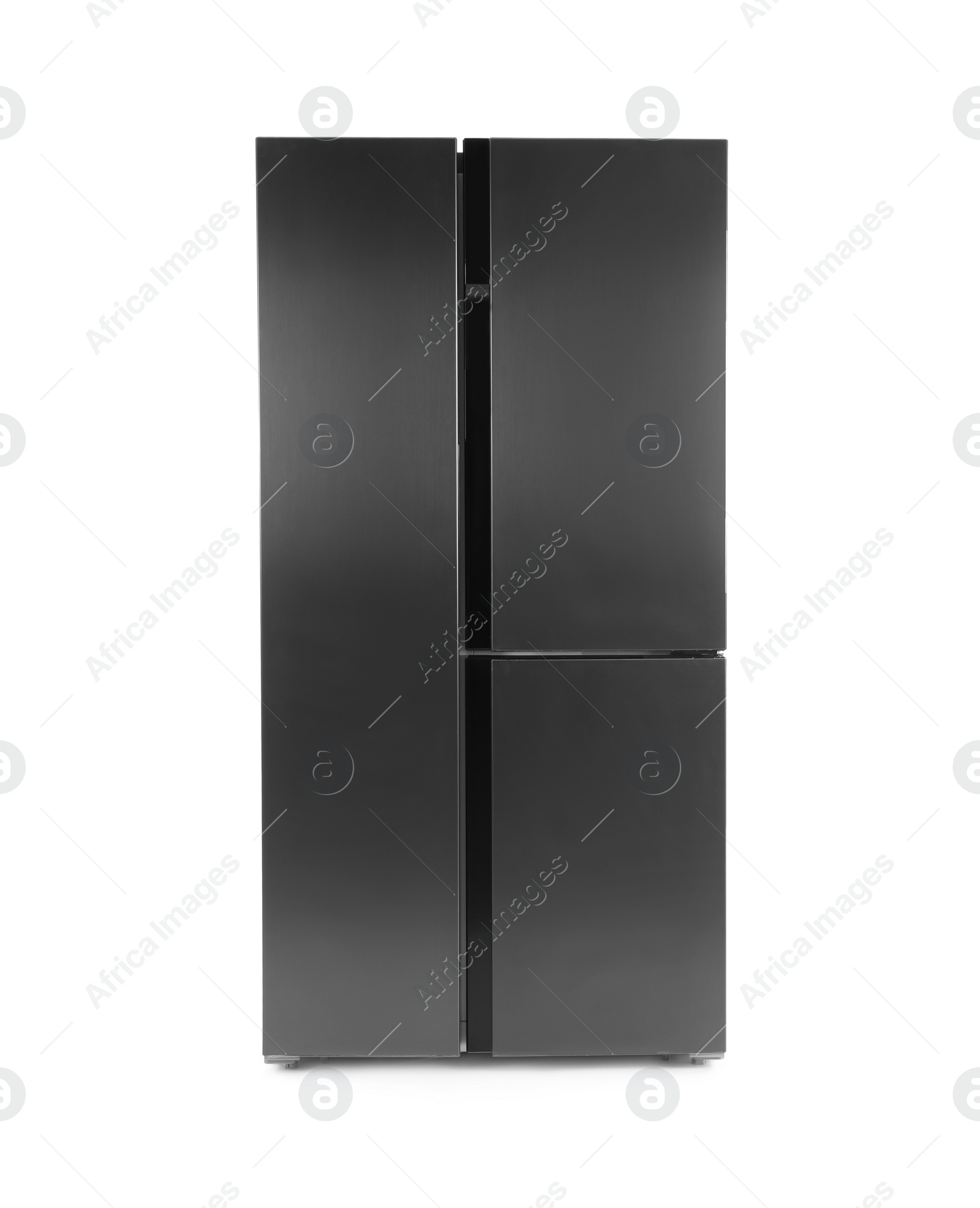 Photo of Modern stainless steel refrigerator isolated on white