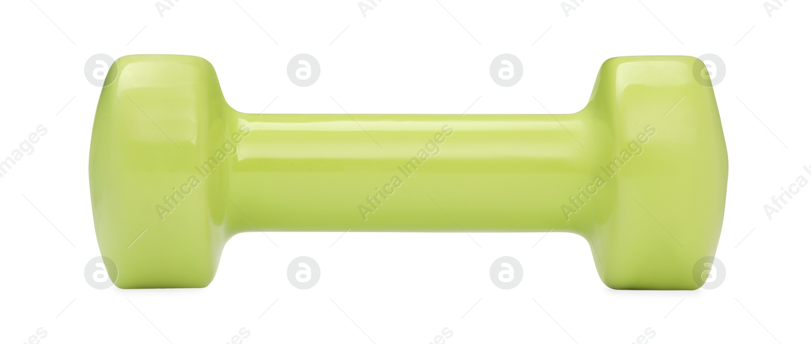 Photo of Light green dumbbell isolated on white. Sports equipment