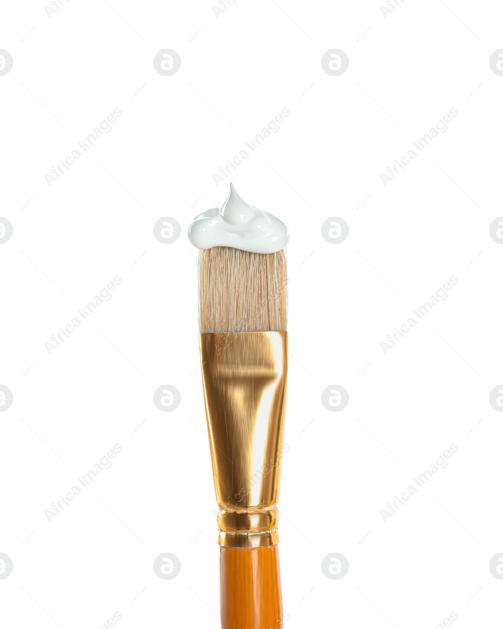 Photo of New brush with paint on white background