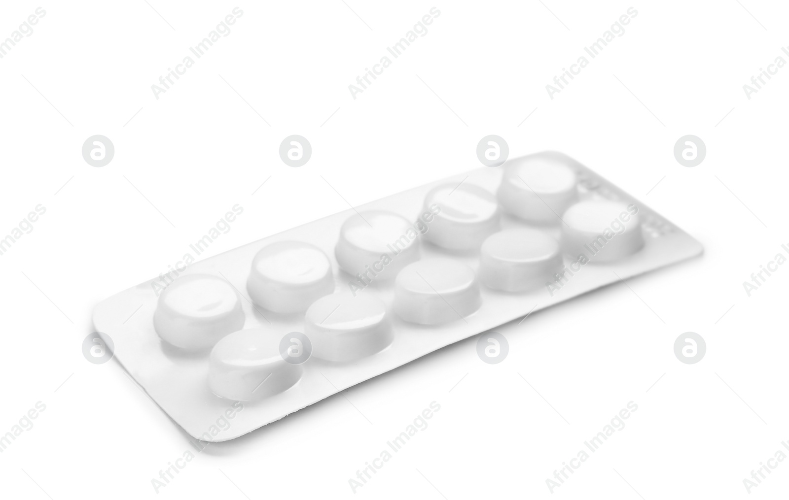 Photo of Pills in blister pack on white background. Medical treatment