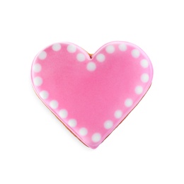 Beautiful heart shaped cookie on white background, top view. Valentine's day treat