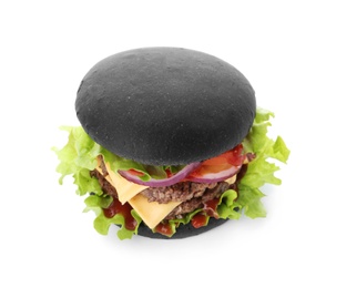 Tasty unusual black burger isolated on white