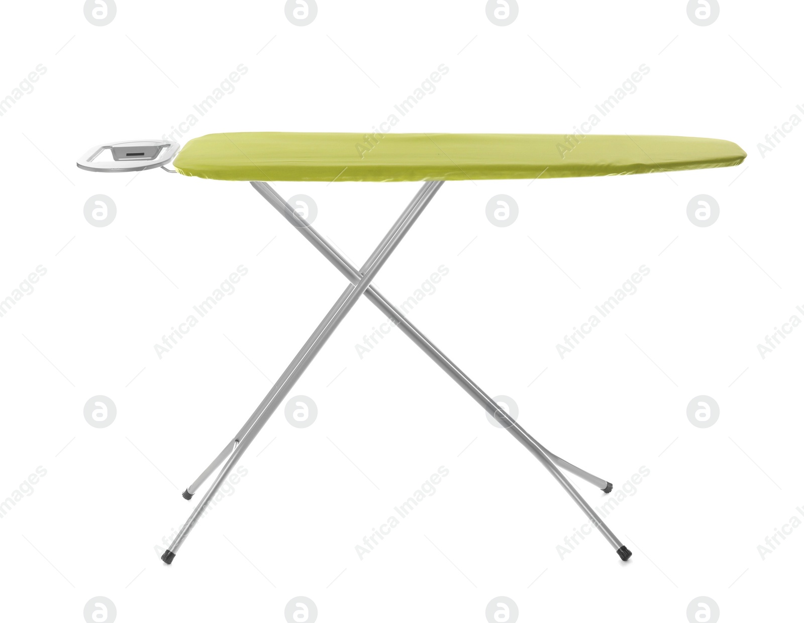 Photo of Modern empty ironing board on white background