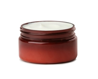 Jar of body cream on white background