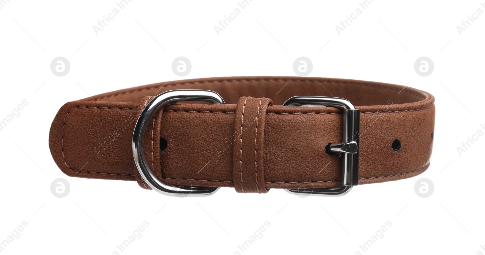 Photo of Brown leather dog collar isolated on white