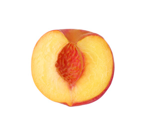 Photo of Half of ripe peach isolated on white