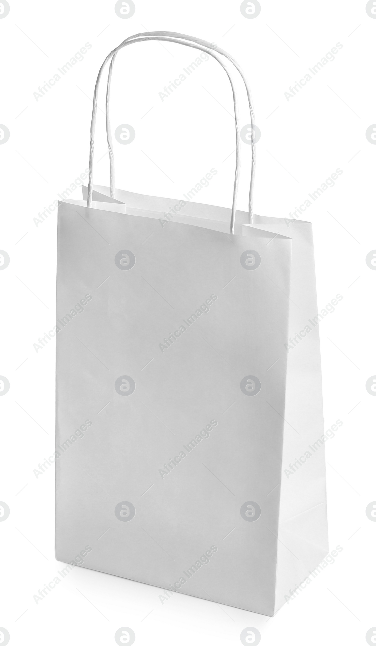 Photo of One paper bag isolated on white. Mockup for design