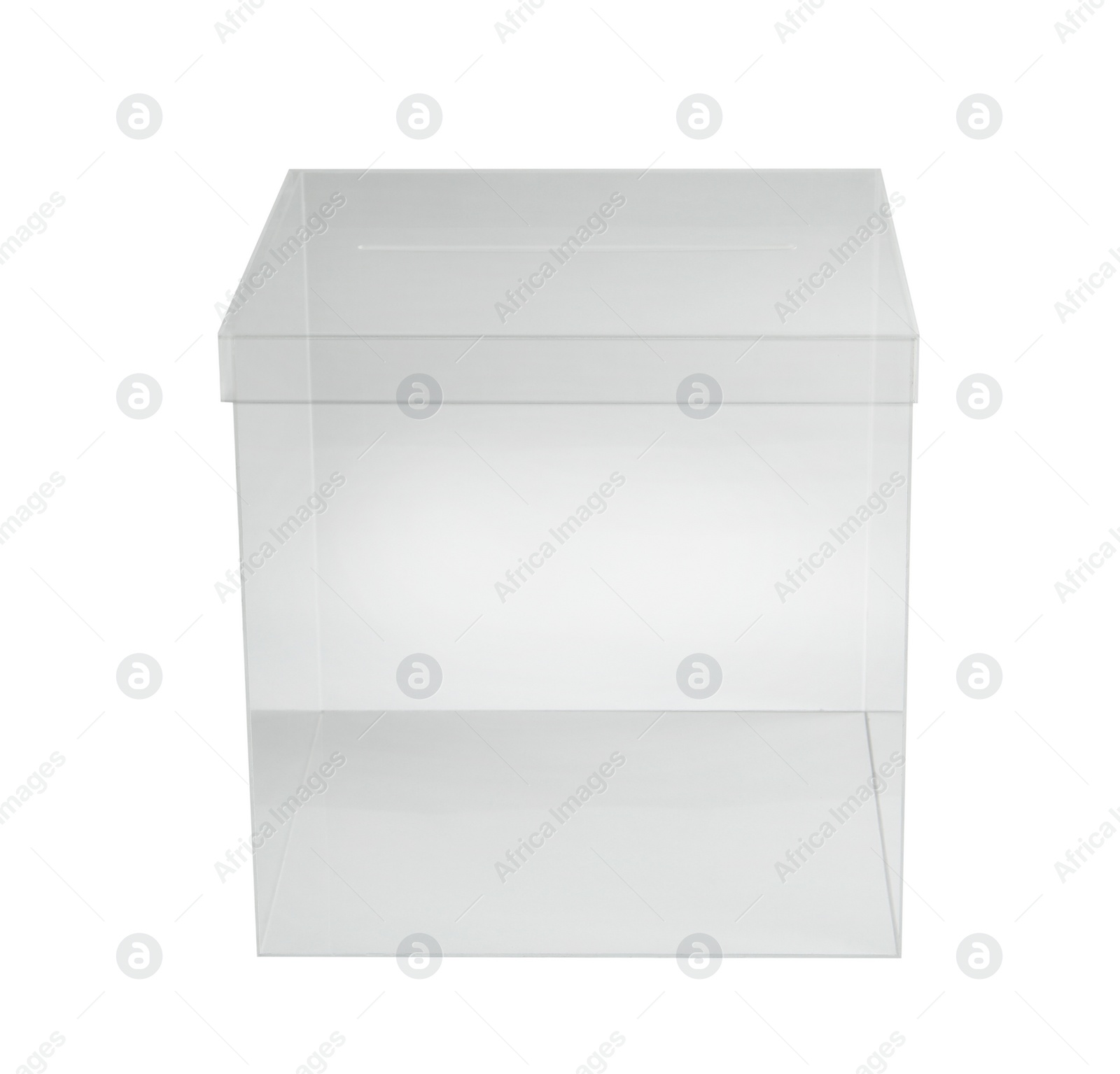 Photo of Plastic ballot box on white background. Election time