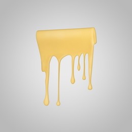 Image of Tasty cheese stretching in air on grey background