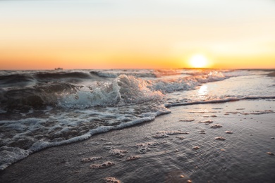 Beautiful view of sea coast at sunset