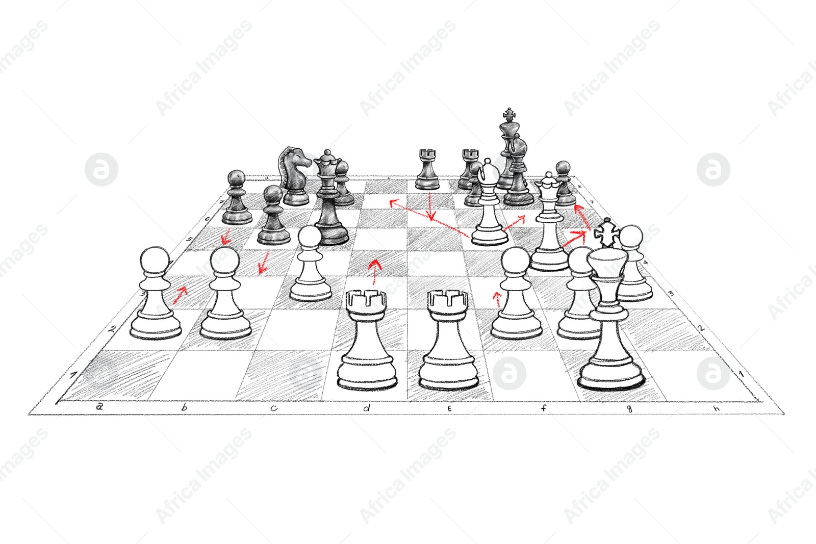 Illustration of  board with chess pieces. Strategy for winning
