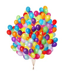 Image of Big bunch of bright balloons on white background