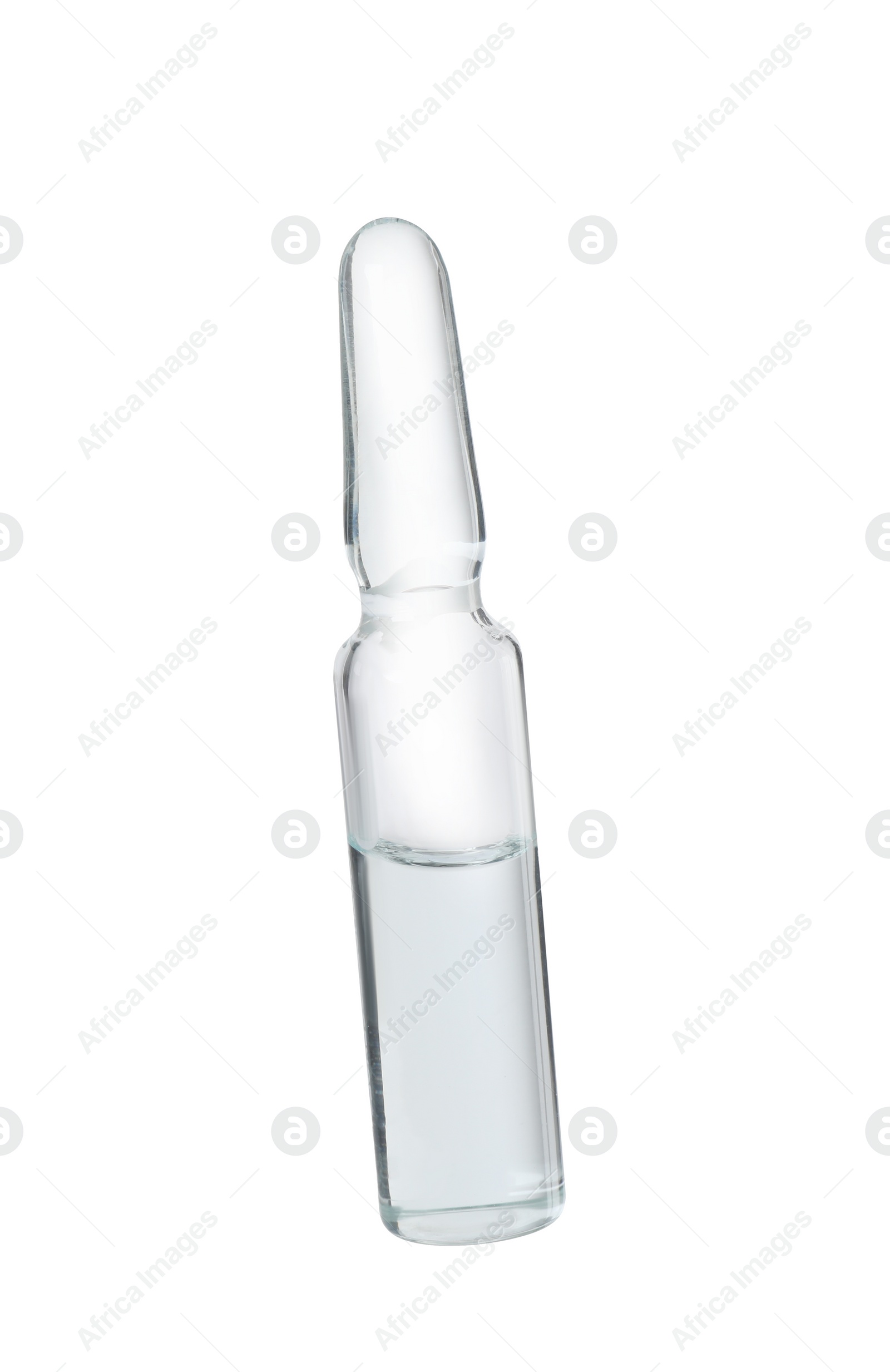 Photo of Glass ampoule with pharmaceutical product on white background