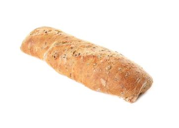 Tasty mini baguette isolated on white. Fresh bread