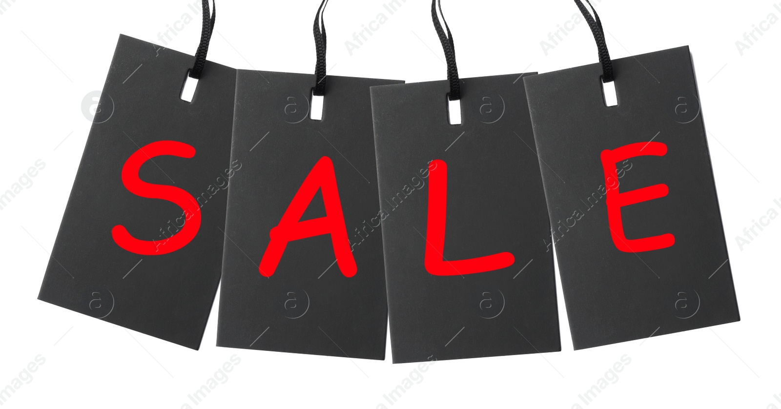 Image of Cardboard tags with word SALE on white background