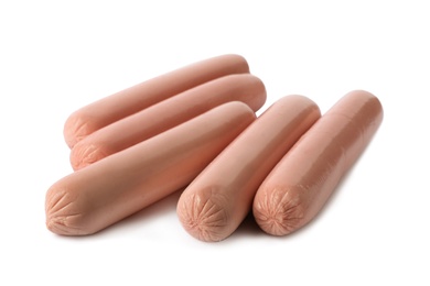 Tasty sausages on white background. Meat product