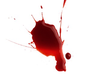 Photo of Stain of blood isolated on white, top view
