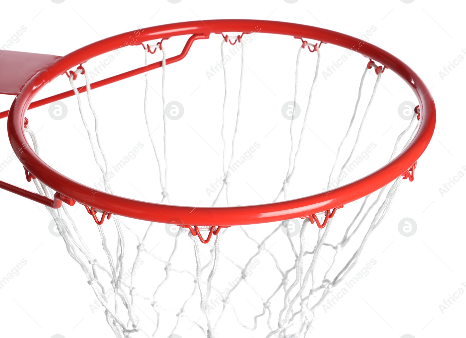 Photo of Basketball hoop with net on white background, closeup