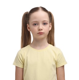 Portrait of sad girl on white background