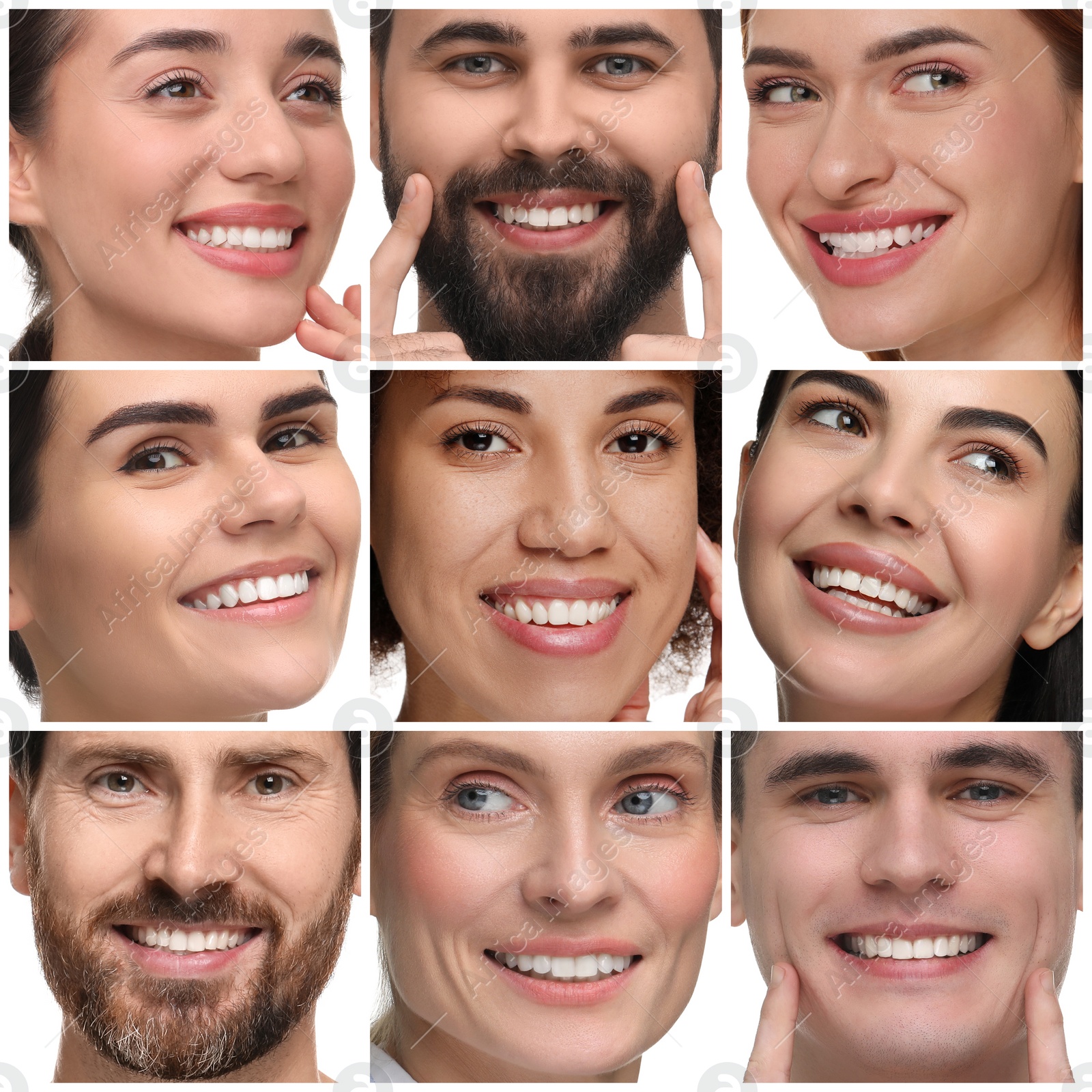 Image of People showing white teeth, collage of photos