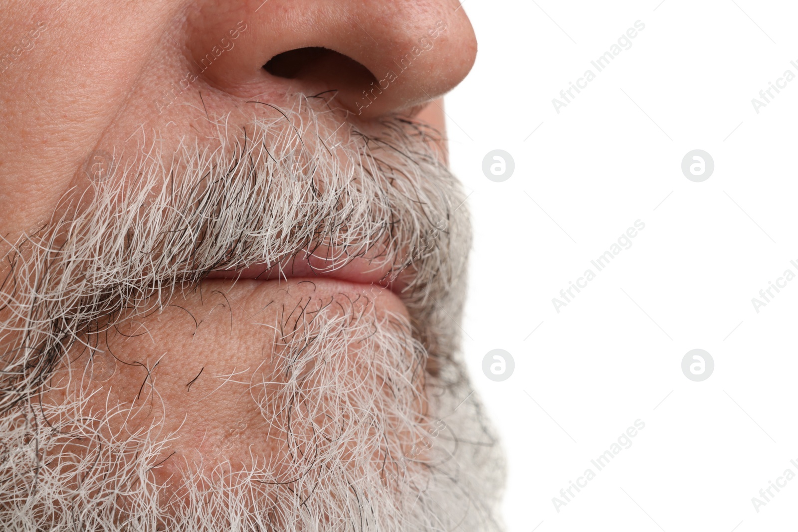 Photo of Man with mustache on white background, closeup