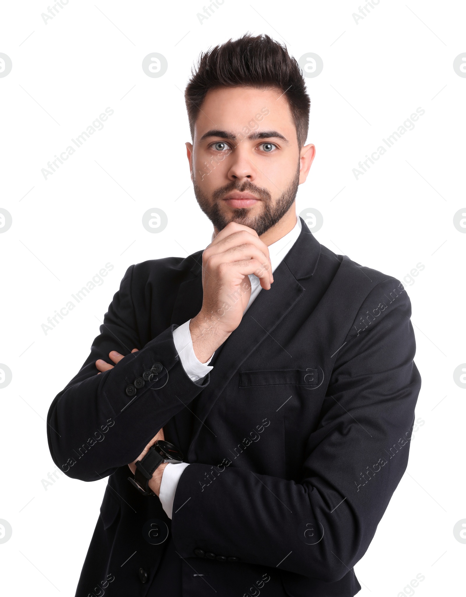 Photo of Portrait of young businessman on white background