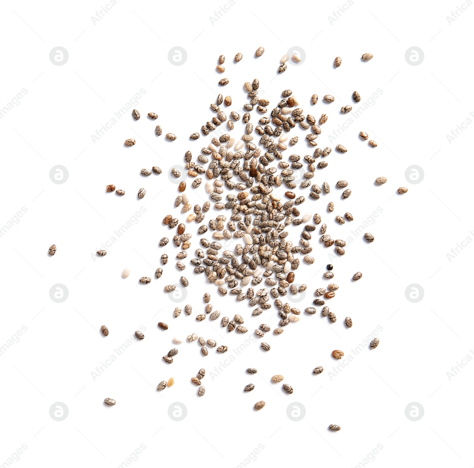 Photo of Chia seeds isolated on white, top view