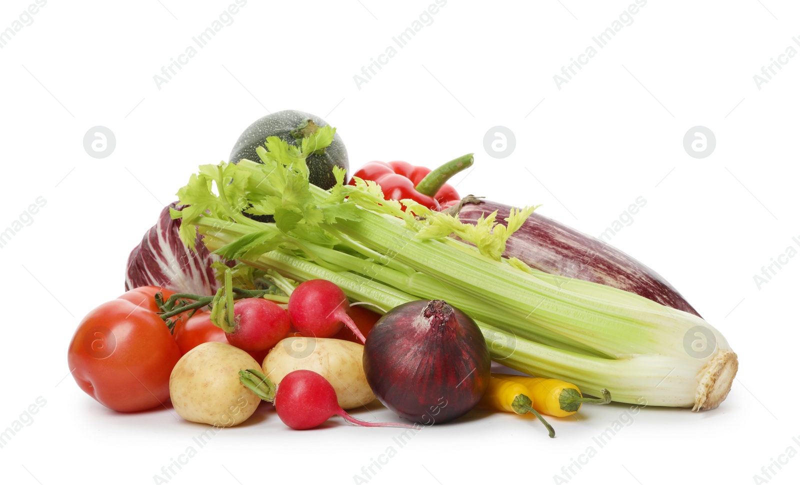 Photo of Different fresh ripe vegetables isolated on white