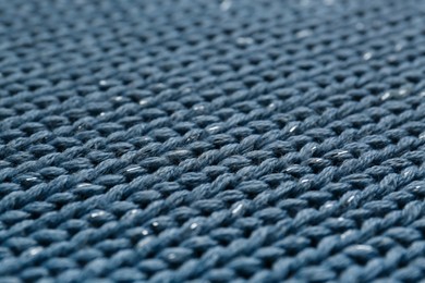 Beautiful pale blue knitted fabric as background, closeup