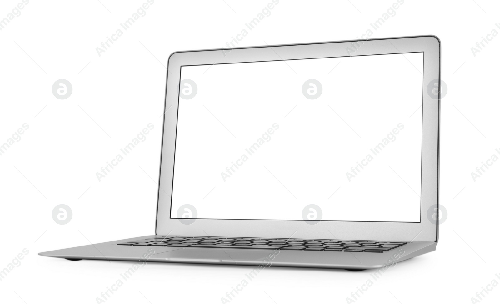 Photo of Modern laptop with blank screen isolated on white