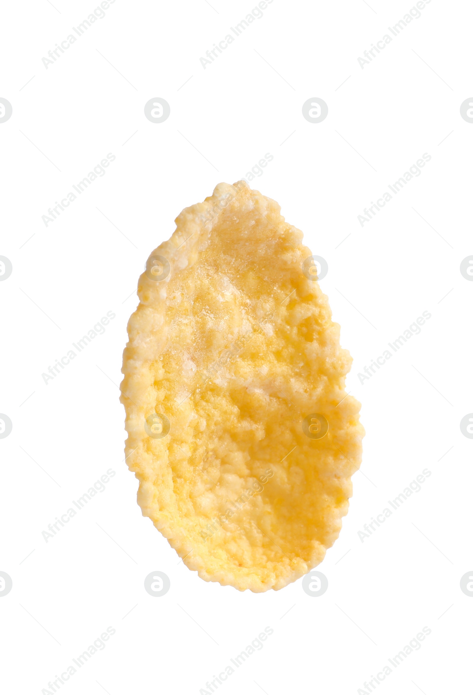 Photo of Crispy cornflake on white background. Healthy breakfast