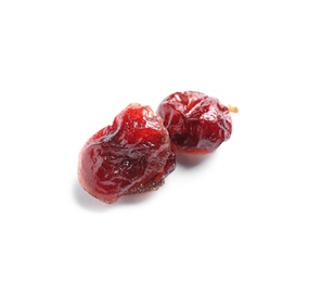 Photo of Cranberries on white background. Dried fruit as healthy snack
