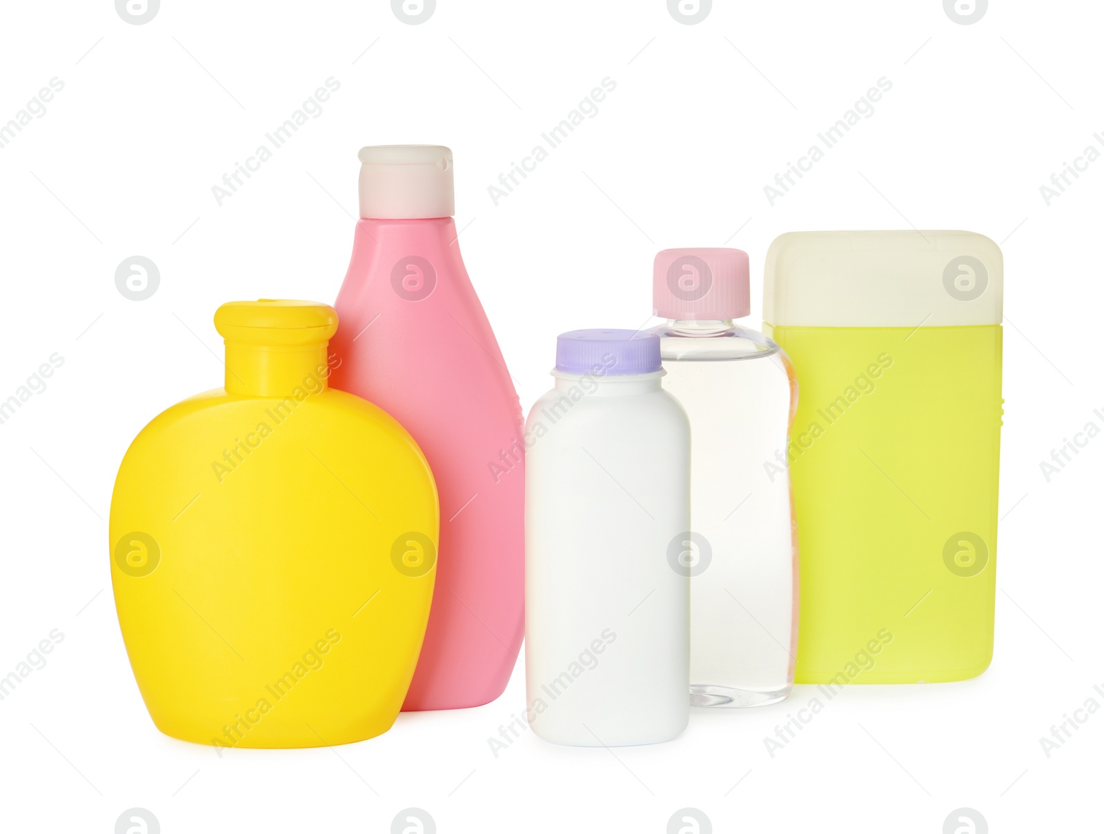 Photo of Set of baby cosmetic products on white background