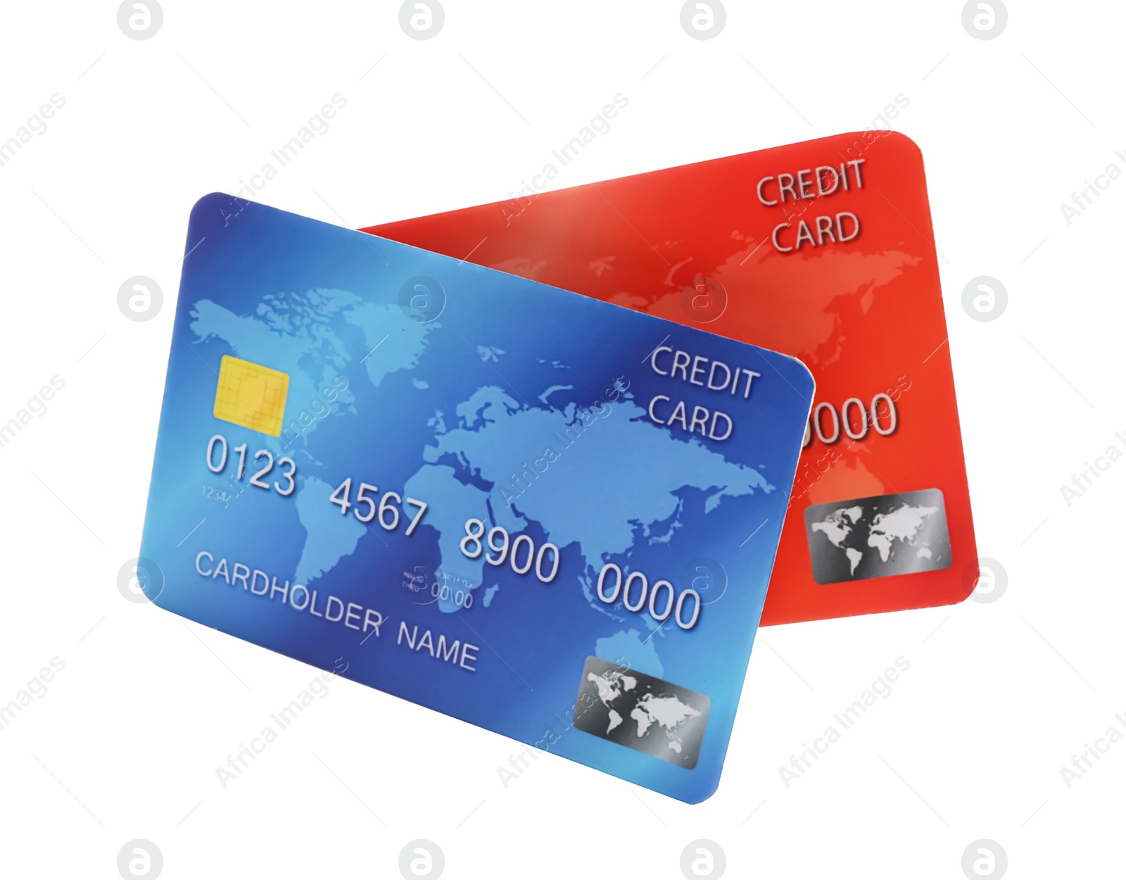 Photo of Different plastic credit cards on white background