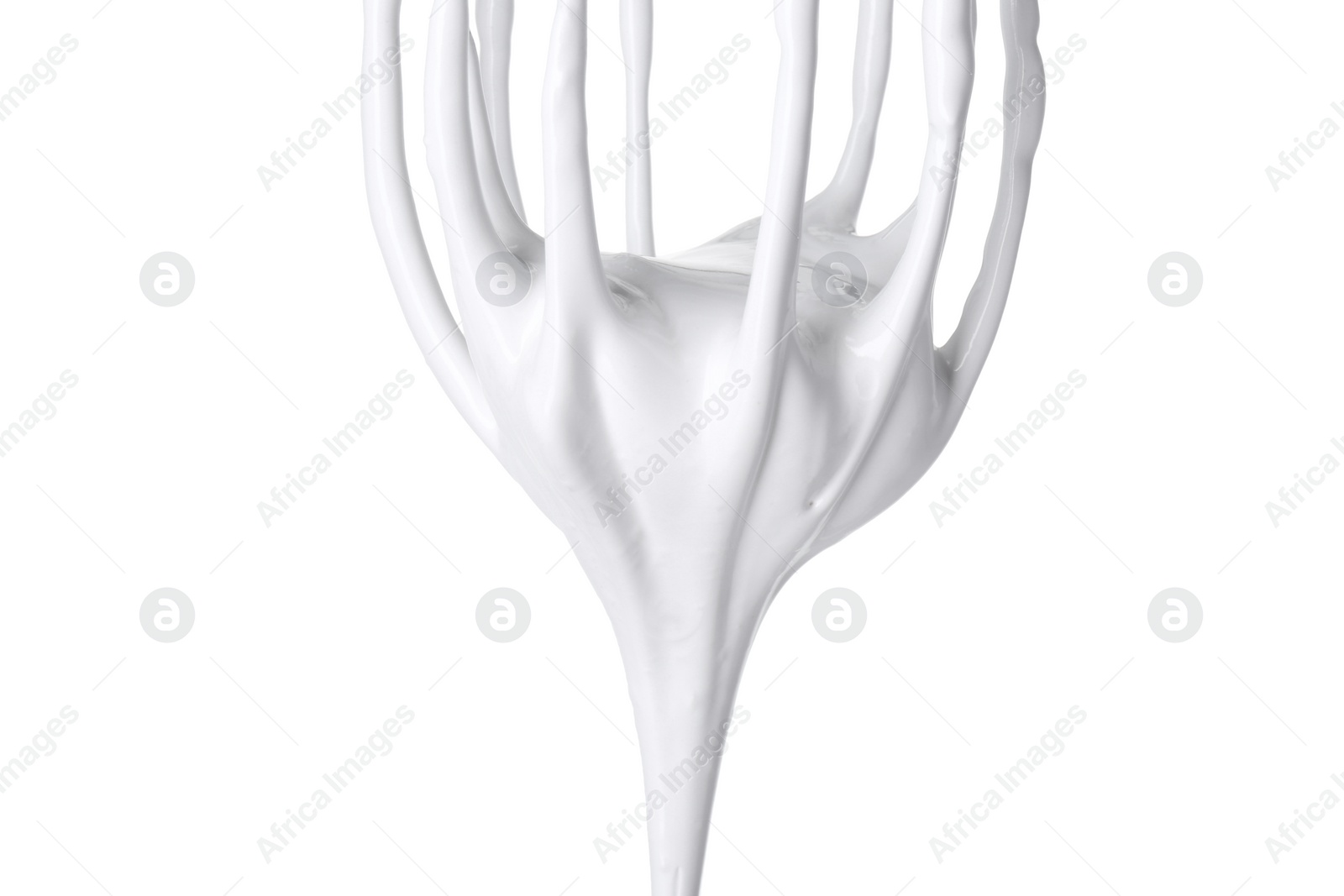 Photo of Whisk with whipped cream isolated on white