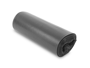 Roll of black garbage bags isolated on white