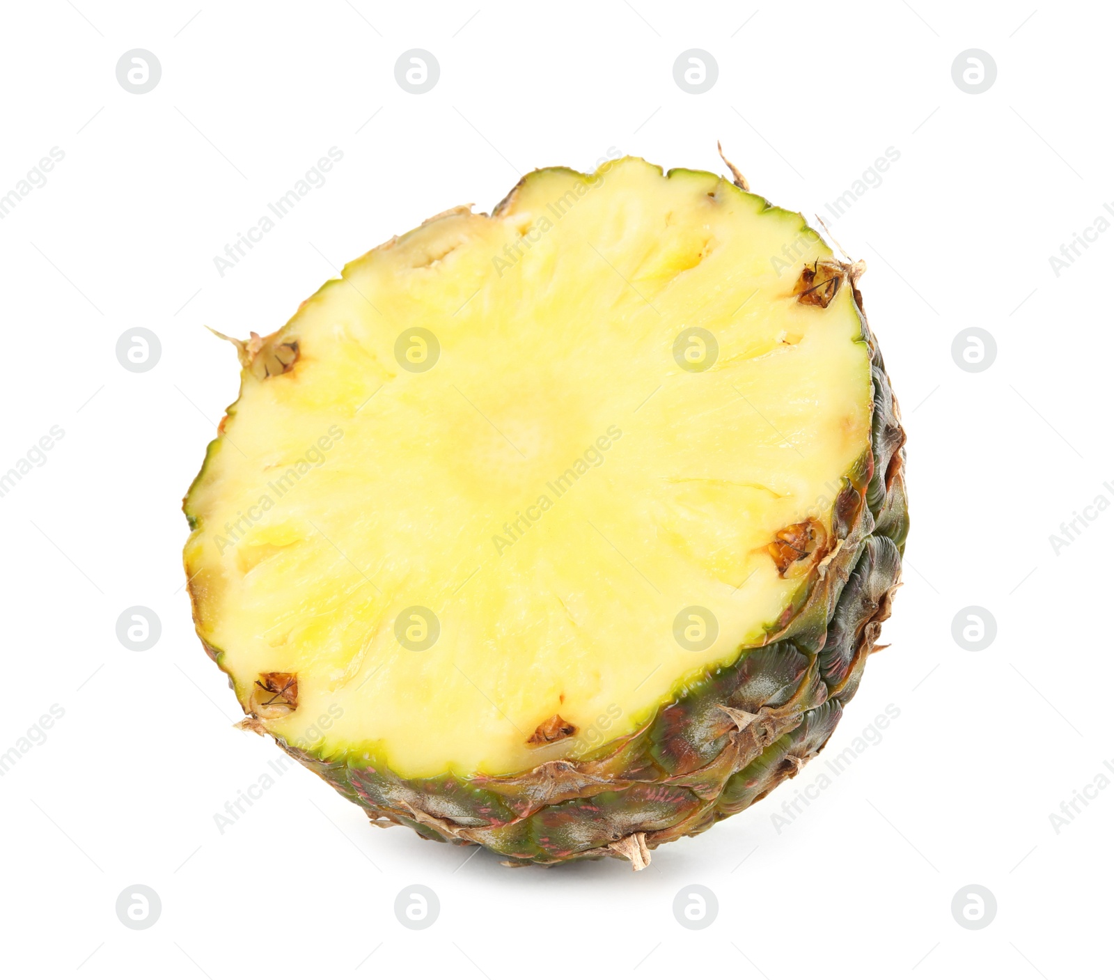 Photo of Cut fresh juicy pineapple on white background