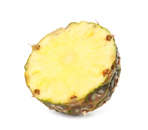 Photo of Cut fresh juicy pineapple on white background