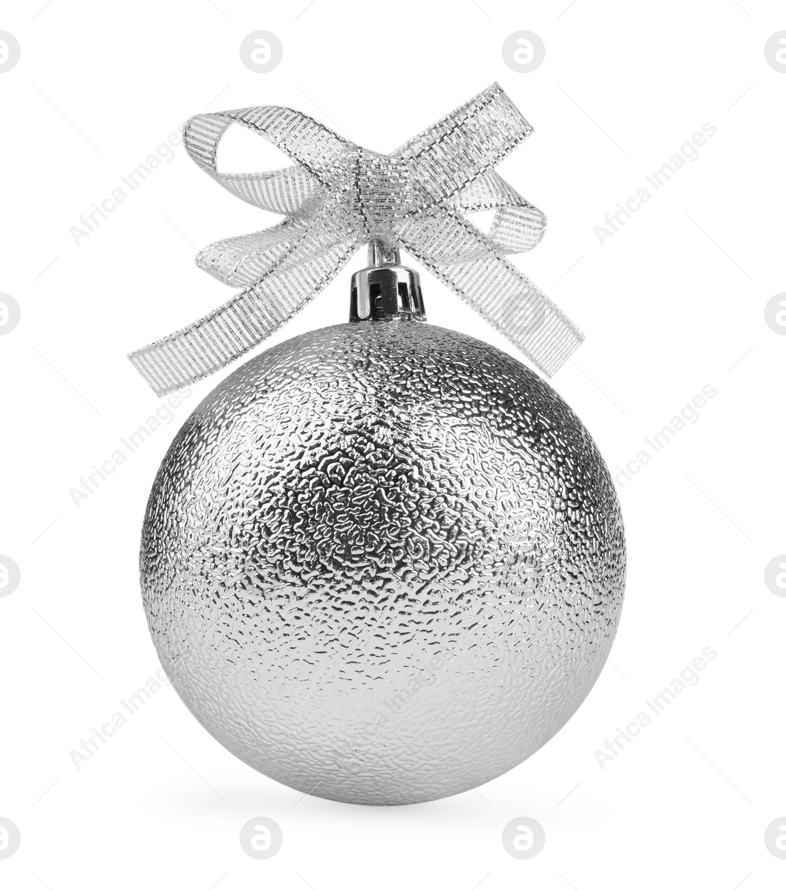 Photo of Beautiful silver Christmas ball with bow isolated on white