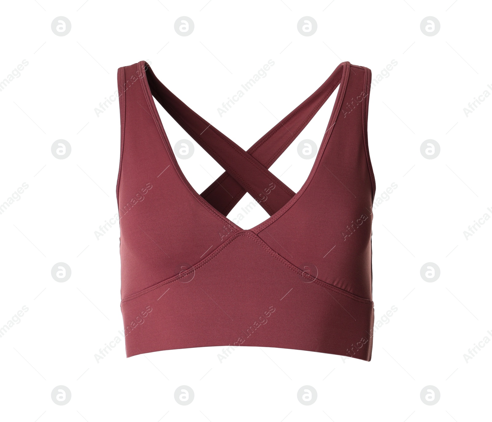 Photo of Pale red women's top isolated on white. Sports clothing