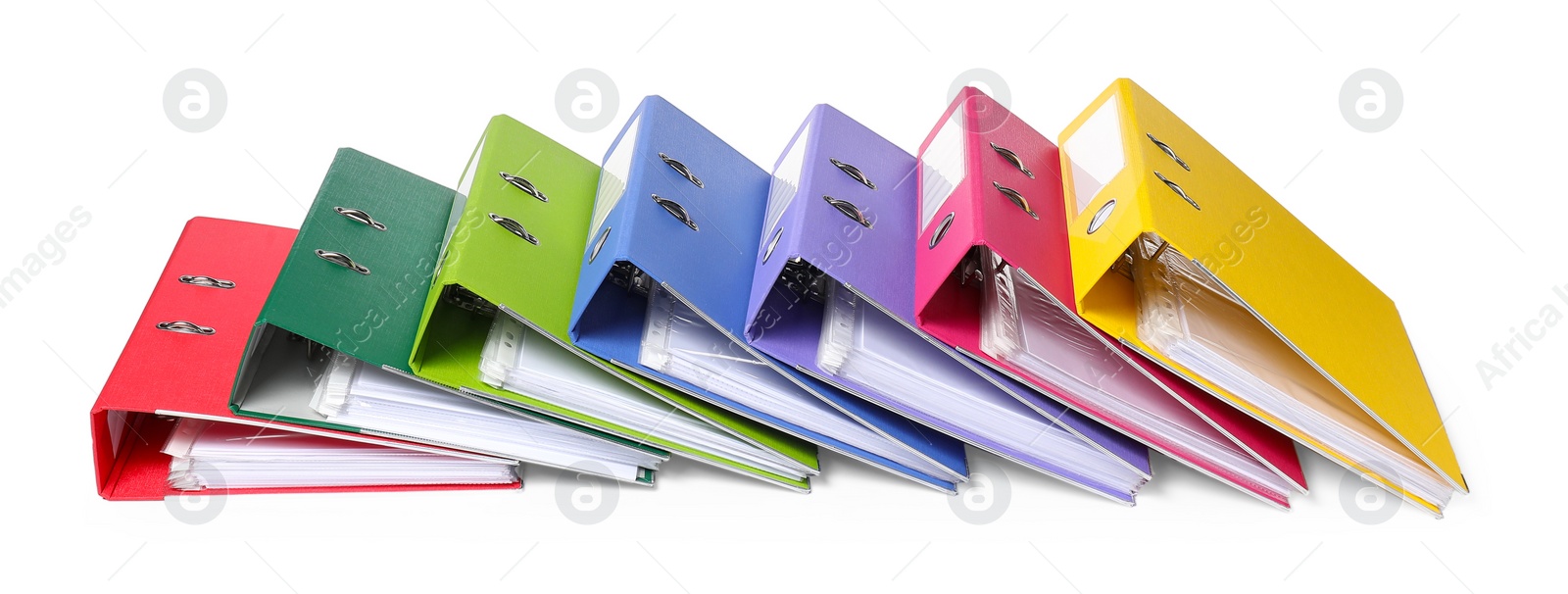 Photo of Bright binder office folders isolated on white