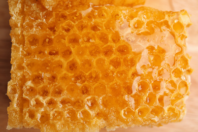 Closeup view of delicious sweet honeycomb on table