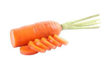 Photo of Sliced fresh ripe carrot isolated on white