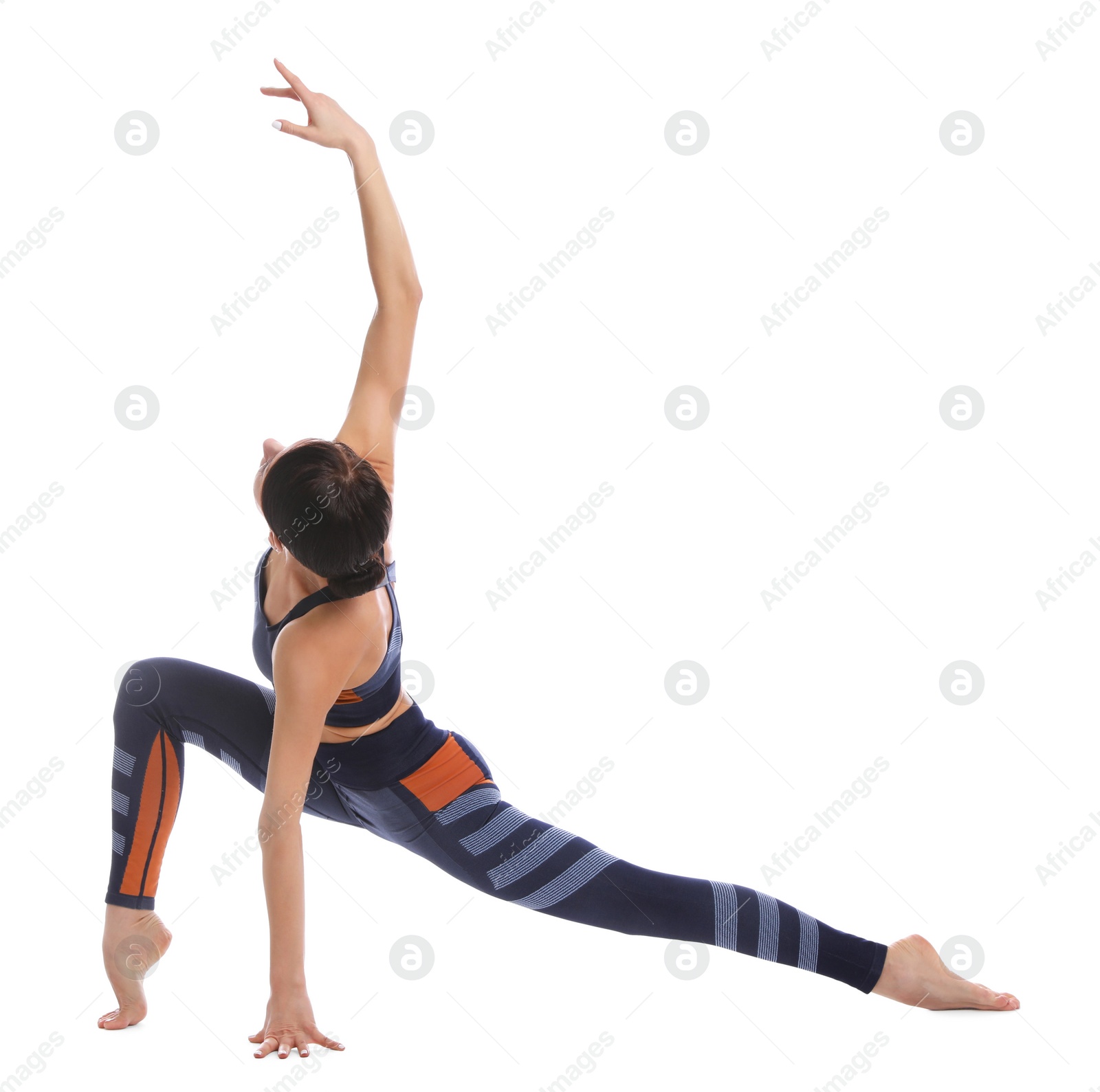 Photo of Professional young acrobat exercising on white background