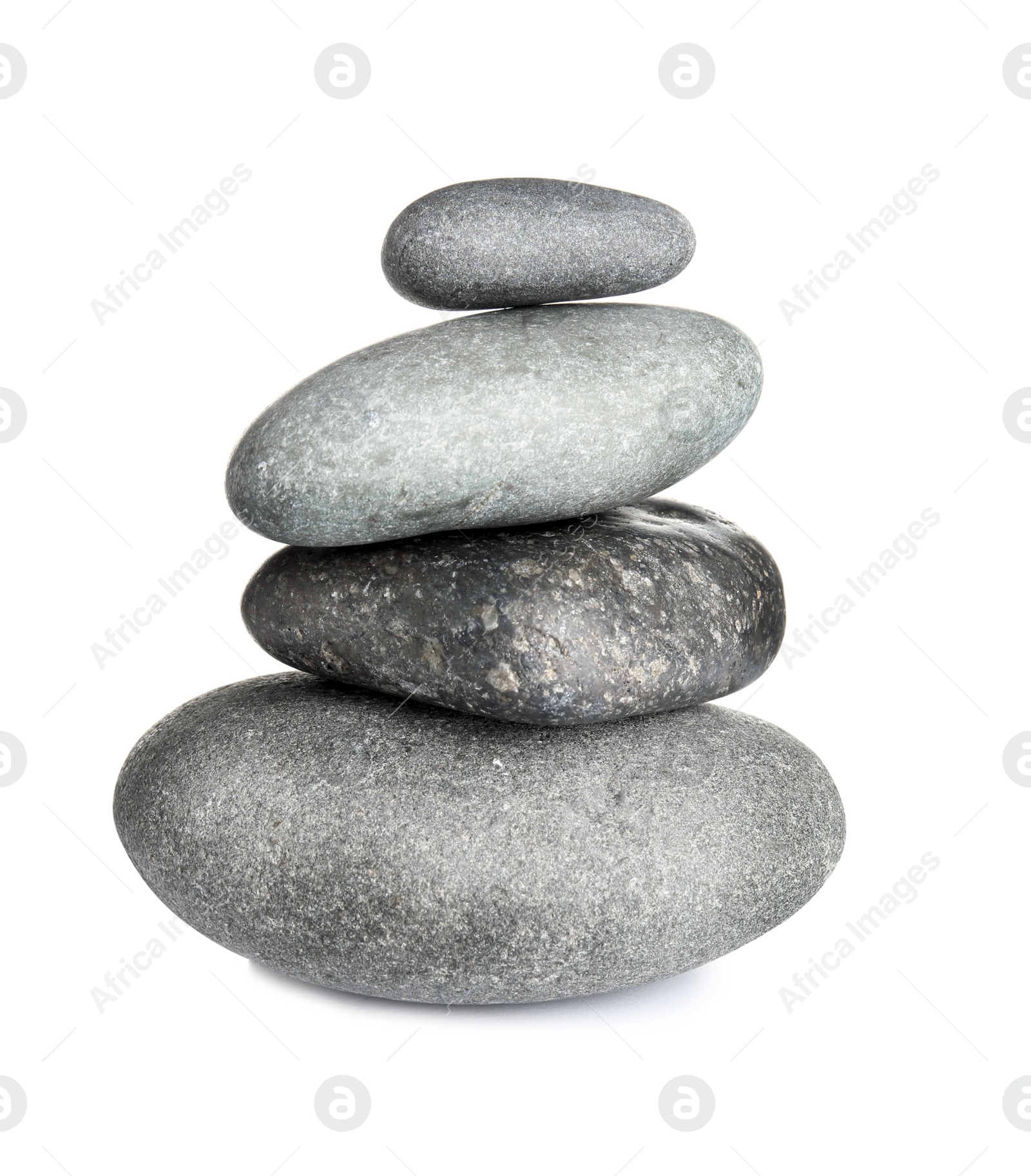 Photo of Stack of zen spa stones on white background