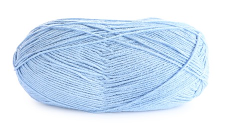 Soft light blue woolen yarn isolated on white